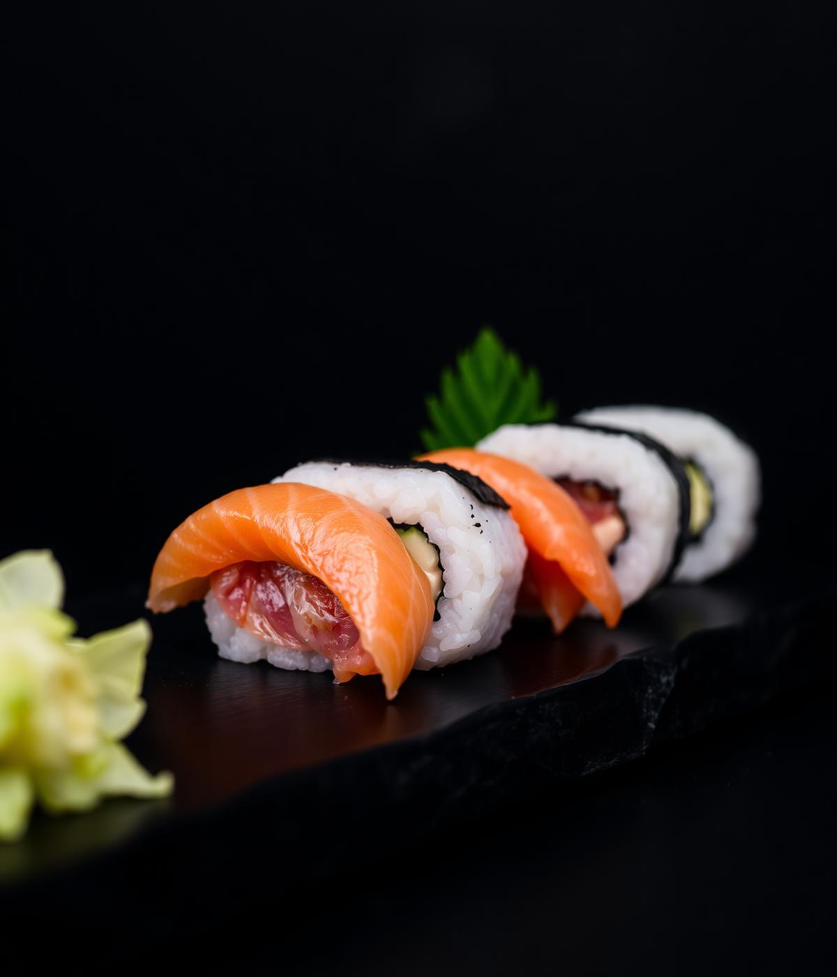 Nigiri på svart bricka